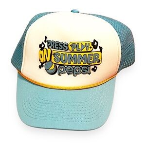 Pepsi Trucker Hat Press Play on Summer Mesh Snap Back Blue Yellow Rope Trim